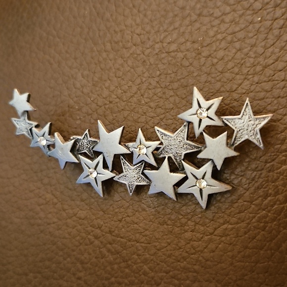 Vintage JJ Jonette Shooting Stars Pewter Brooch Pin - Picture 3 of 5